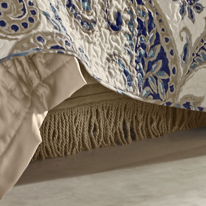 Fringed Burlap Bedskirt, , large
