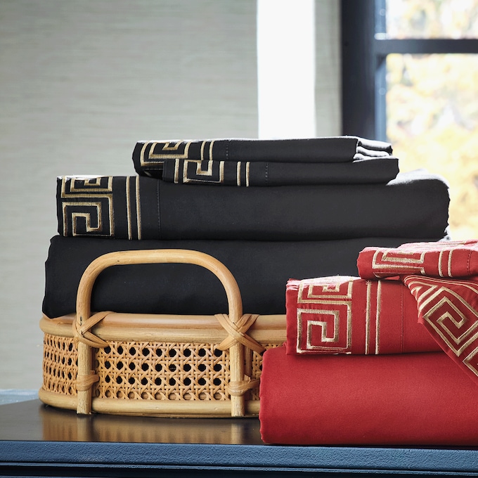 Greek Key Embroidered Microfiber Sheet Set, , large