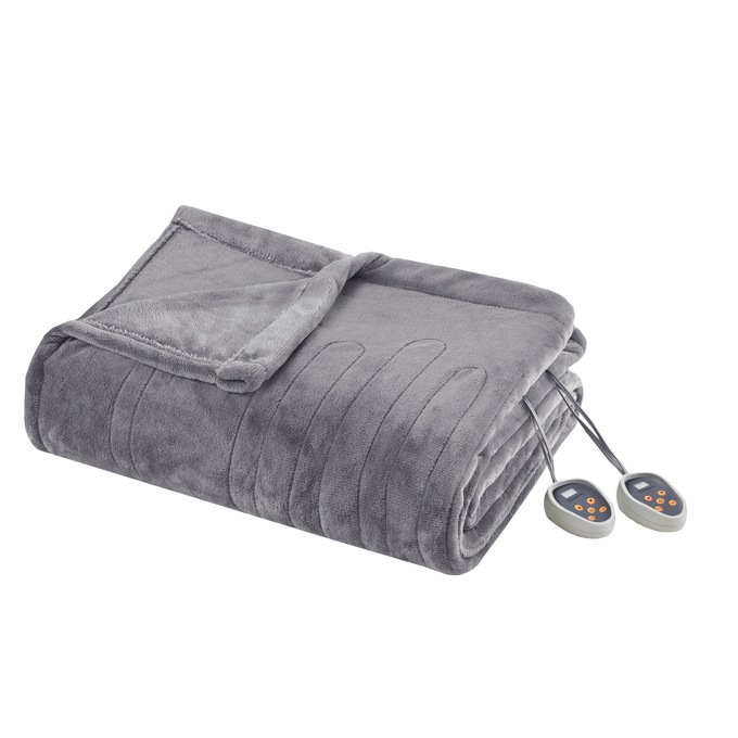 Beautyrest Plush Heated Blanket, Gray, large