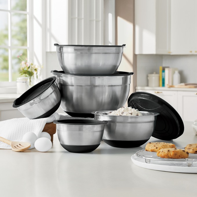 10-Piece Steel Bowl Set with Silicone Base, , large