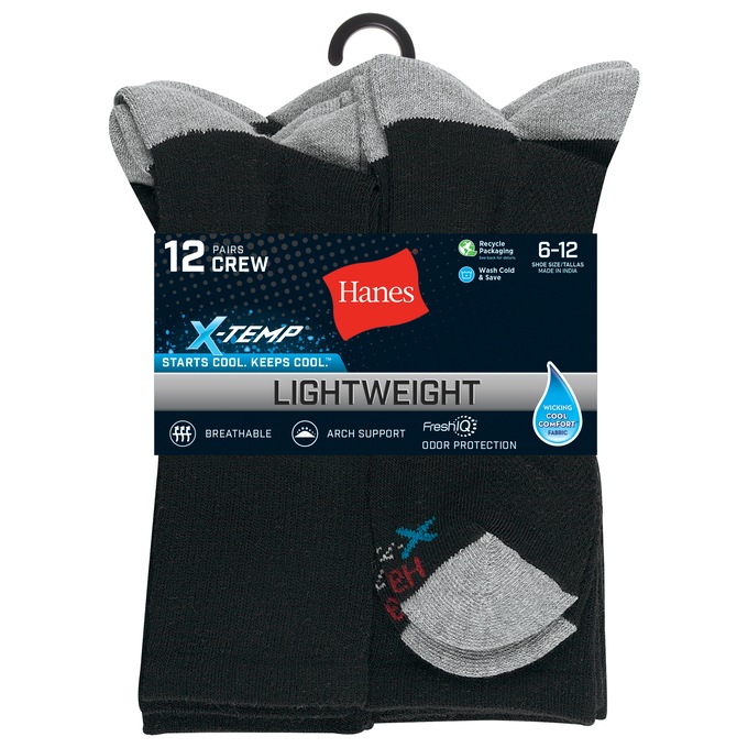Hanes 12-Pack X-Temp Men's Crew Sock with Arch Support, , large