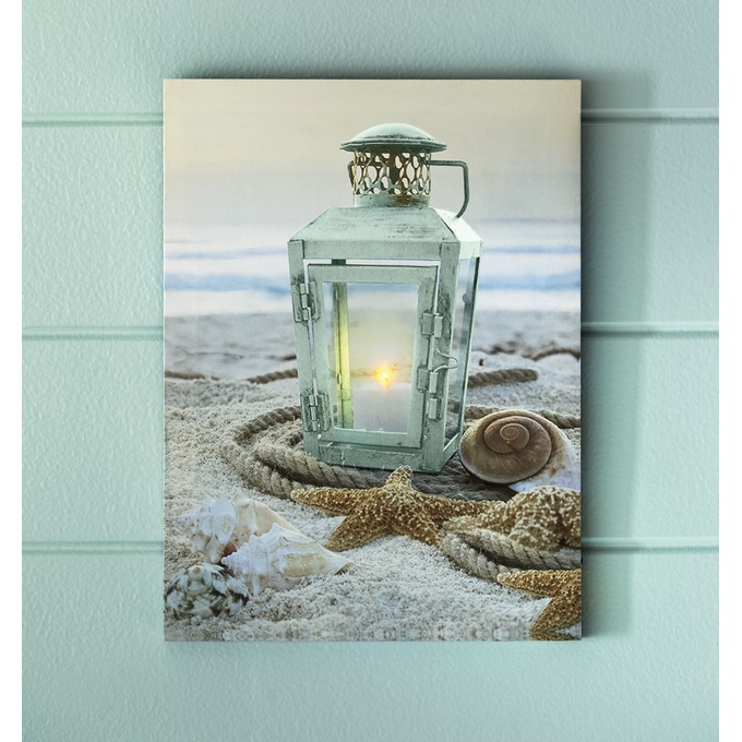 Lit Lantern Beach Canvas, Blue, large
