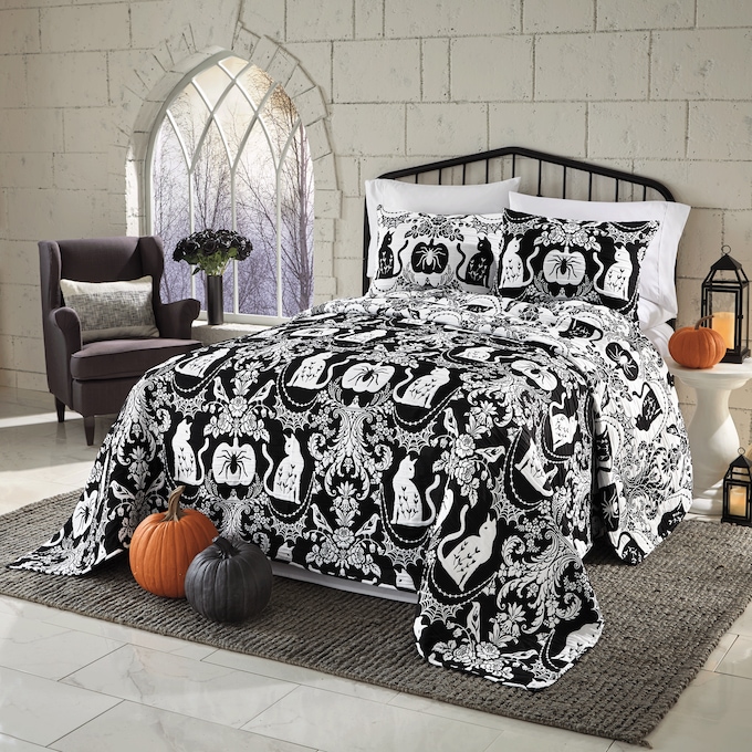 Raven Matelass&eacute; Jacquard Reversible Halloween Standard Sham, Multi, large