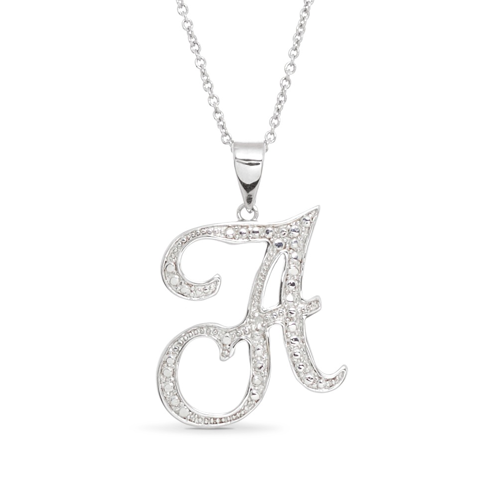 Personalized Initial Diamond Pendant, Platinum over Sterling Silver, large