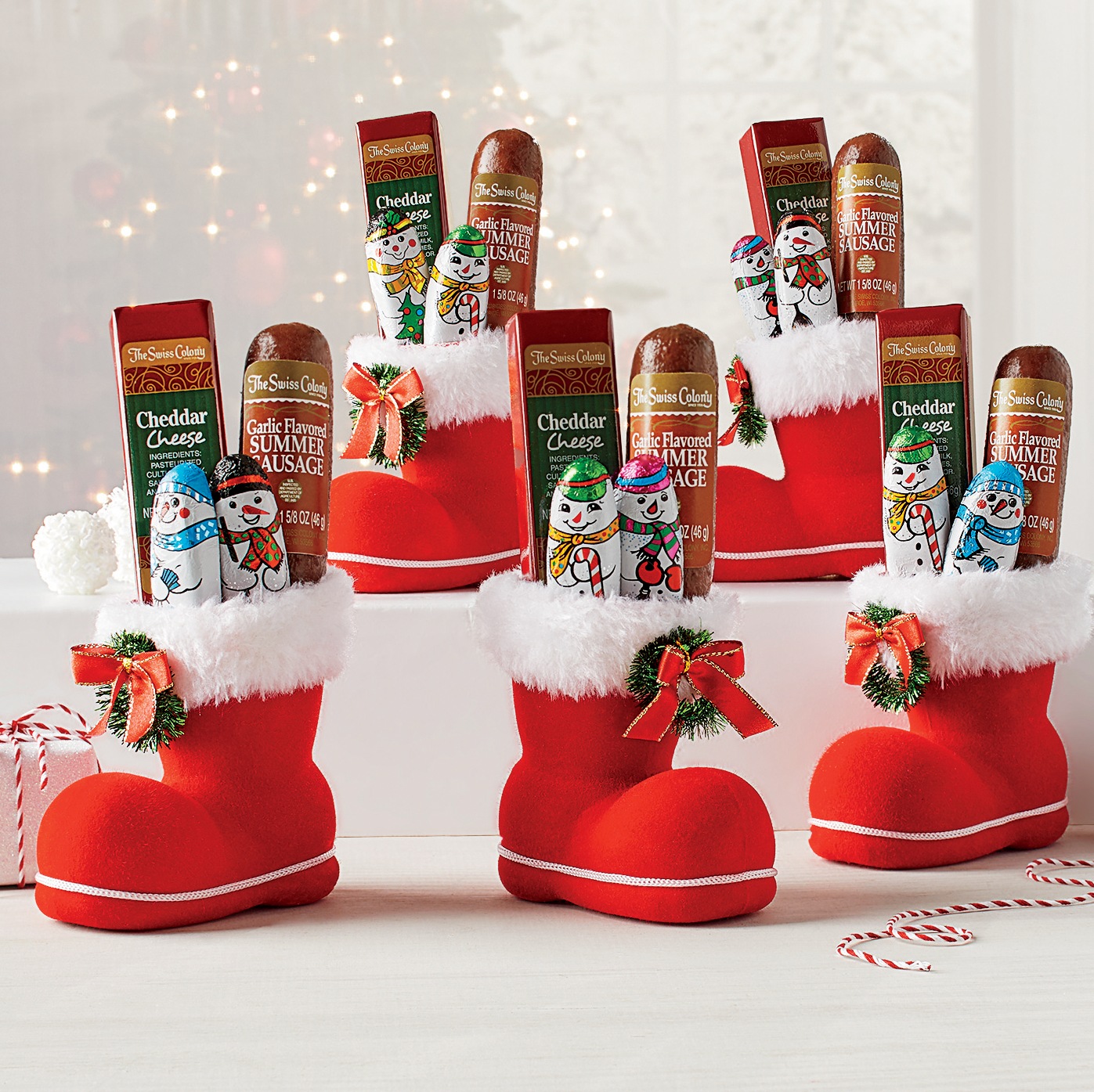 Outdoor Floral Santa Boot 36/" Christmas Decoration 35 LED Bop Lights Indoor